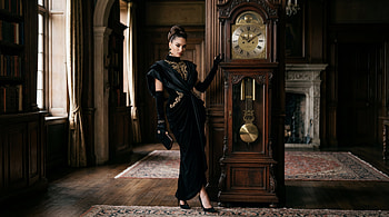Timeless Parlor — Grandfather Clock, Woman HD wallpaper