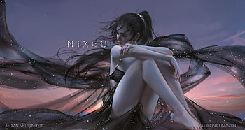 Breeze, night, fantasy, art, nixeu, girl, luminos HD wallpaper