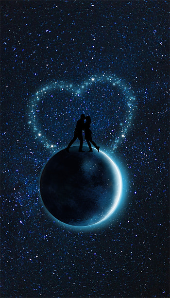 Starry sky, couple, silhouettes, love, planet HD phone wallpaper