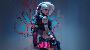 Tattooed Eva Cyberpunk Street Style, artist, artwork, art, digital-art, ai, anime-girl HD wallpaper