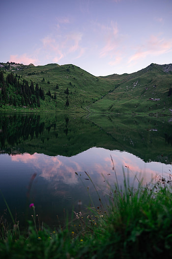 Nature, Grass, Twilight, Lake, Dusk, Hills HD phone wallpaper