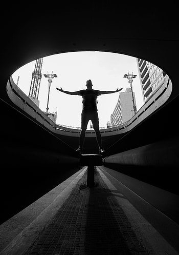 Architecture, Shine, Light, Silhouette, Bw, Chb, Man, dom HD phone wallpaper