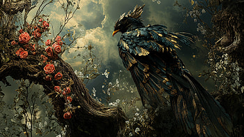 Baroque Beauty: A Bird, bird, baroque, flower, nature, Dark Fantasy HD wallpaper
