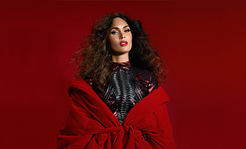 Red dress, curly hair, Megan Fox HD wallpaper