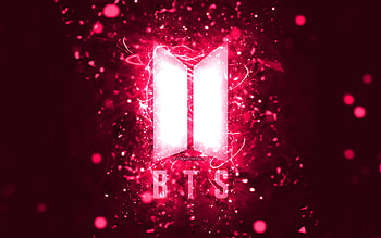 BTS pink logo, , pink neon lights, creative, pink abstract background, Bangtan Boys, BTS logo, music stars, BTS, Bangtan Boys logo HD wallpaper