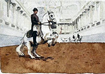 Lippizan Levade - Horse 1, animal, Vienna, horse, art, Lippizan, Spanish Riding School, artwork, wide screen, painting, equine, Austria HD wallpaper