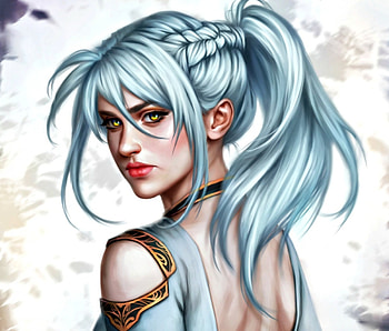 Suraelia Mora, blue, white, art, girl, woman, fantasy, game, fdasuarez HD wallpaper