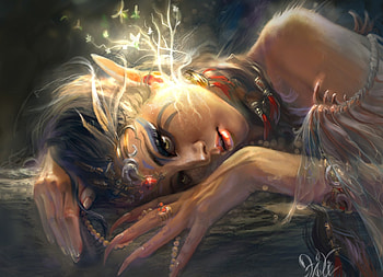 Fantasy, Art, Leaves, Shine, Light, Girl, Ears, Elf HD wallpaper