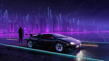 Retropunk Lamborghini Classic Car Man On Road Vaporwave Vaporwave HD wallpaper