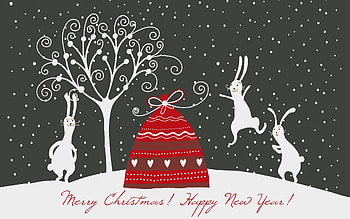 :), card, new year, winter, black, white, bag, craciun, tree, bunny, red, christmas, iarna, rabbit HD wallpaper
