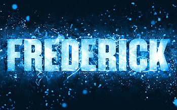 Happy Birtay Frederick, , blue neon lights, Frederick name, creative, Frederick Happy Birtay, Frederick Birtay, popular american male names, with Frederick name, Frederick HD wallpaper
