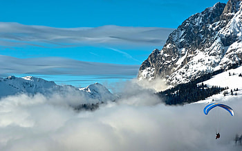 Nature, Sky, Mountains, Clouds, Height, Azure, Parachute, Glider HD wallpaper