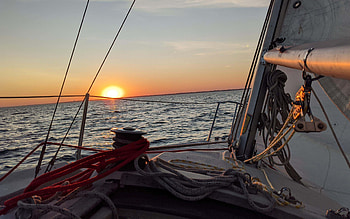 sunset on a yacht, evening, sailboat, yacht, seascape, sea, yachts HD wallpaper