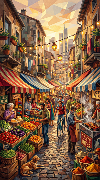 Sunlit Street Market — , fruit, vegetable HD phone wallpaper