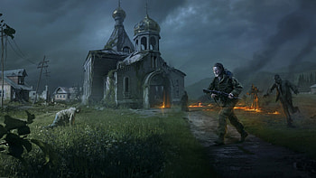 Preview dayz standalone, apocalypse, fire, people, zombies, church, village HD wallpaper