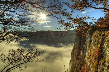 The Sun is Shining, sky, nature, cliff, sun HD wallpaper