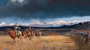 Archers, kelvin liew, horse, art, man, archer, fantasy, battle, luminos, warrior HD wallpaper