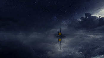 Art, Water, Night, Clouds, Boat HD wallpaper