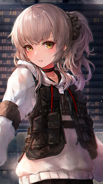 Golden Gaze: Grey-Haired Anime Girl, yellow eyes, grey hair, Anime, girl, anime girl HD phone wallpaper