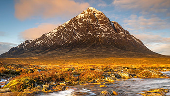 Buachaille Etive Mor, Scotland, creek, stones, mountain, clouds, landscape, sky HD wallpaper