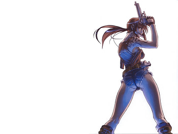 Revy, short pants, guns, black lagoon, girl, anime, two hands, manga, boots, assassin HD wallpaper