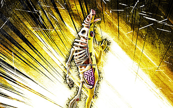 Peely Bone, grunge art, Fortnite Battle Royale, Fortnite characters, Peely Bone Skin, yellow abstract rays, Fortnite, Peely Bone Fortnite HD wallpaper