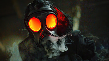 Gas Mask Glowing Eyes , mask, hoodie, artist, artwork, digital-art, behance HD wallpaper