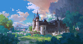 Castle, art, fantasy, qizhuyeganqiang, cloud HD wallpaper