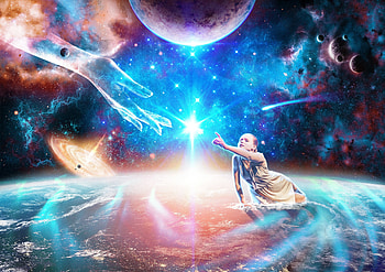Help, blue, girl, hand, star, quasar, pink, fantasy, hope, luminos HD wallpaper