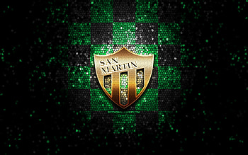 CA San Martin, glitter logo, Primera Nacional, green black checkered background, soccer, argentinian football club, CA San Martin logo, San Martin SJ, mosaic art, football, San Martin FC, Club Atletico San Martin HD wallpaper