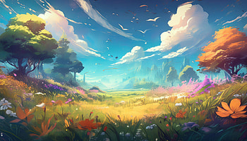 Verdant Fields, landscape, Anime, field, flower, artistic, anime landscape HD wallpaper
