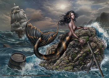 The Call of the Storm, sea, ship, mermaid, art, , beautiful, girl, woman, digital, fantasy, siren HD wallpaper