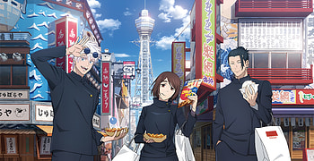 Jujutsu Kaisen — Gojo, Geto & Shoko: Osaka Street Snack, Anime, Jujutsu Kaisen, Shoko Ieiri, Satoru Gojo, Suguru Geto, Gojo & Geto HD wallpaper