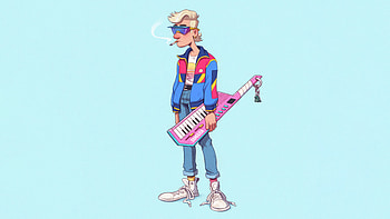 Retro Guy With Yamaha Keytar, retro, man, yamaha, music, guitar, artist, artwork, art, digital-art, artstation HD wallpaper