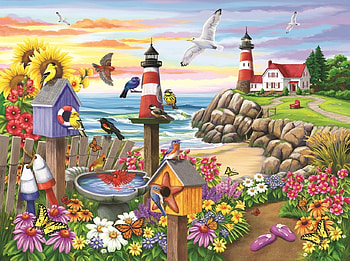 birds and the ocean, birds, light, ocean, house HD wallpaper