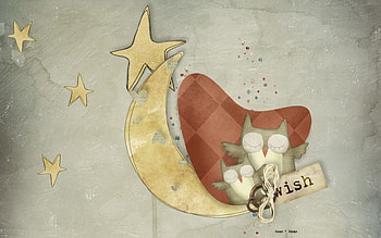 Wish, brown, moon, yellow, stars, heart, owl HD wallpaper