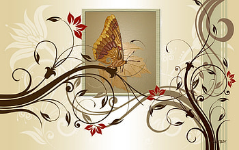drawing art, flowers, butterfly, art, drawing HD wallpaper
