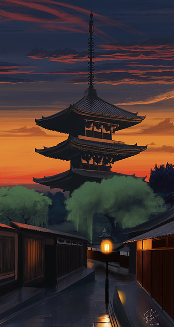 Art, Twilight, Building, Dusk, Pagoda, Temple HD phone wallpaper