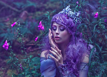 Fairy Queen, agnieszka lorek, model, ophelia overdose, girl, woman, fairy, purple, pink, tale, flower, green, queen HD wallpaper