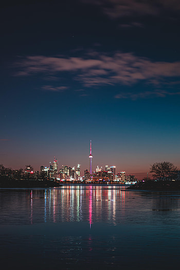 Cities, Water, Night City, Tower HD phone wallpaper