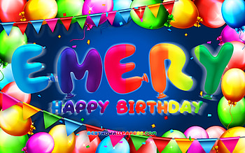 Happy Birtay Emery, , colorful balloon frame, Emery name, blue background, Emery Happy Birtay, Emery Birtay, popular american male names, Birtay concept, Emery HD wallpaper