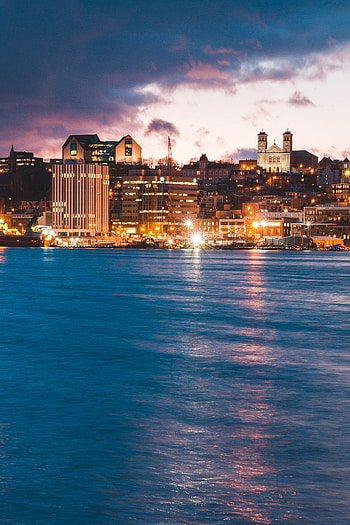 Cities, Twilight, City, Building, Lights, Coast, Dusk HD phone wallpaper