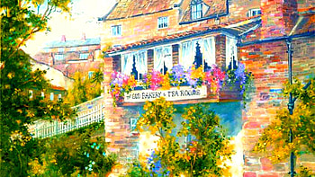 The old bakery, flowers, art, painting, house HD wallpaper