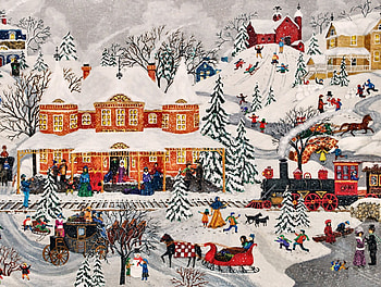 Winter Train F1, winter, art, train, beautiful, cityscape, illustration, artwork, scenery, wide screen, painting, snow HD wallpaper