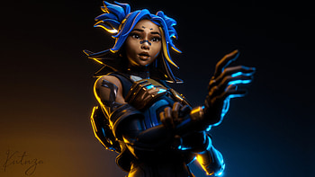 Blue Hair Neon Valorant HD wallpaper