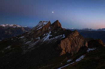Mountains Range With A Moon In The Sky, mountains, moon, sky, nature HD wallpaper