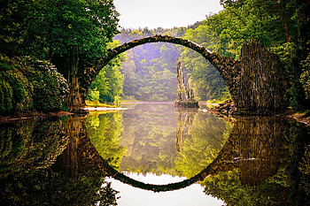River, Germany, Reflection, , Devil's Bridge, Bridge, Park Kromlau HD wallpaper
