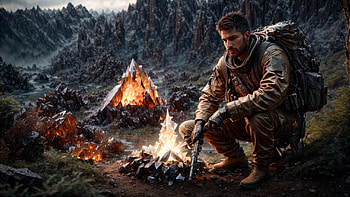 Camping, soldier, camp, campfire, mountain, tent HD wallpaper