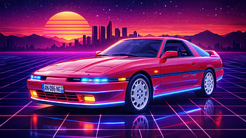 Toyota Supra A70 Turbo, toyota-supra, neon, artist, artwork, art, city, stars, digital-art, ai, synthwave, deviantart HD wallpaper