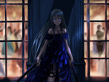 Warrior, anime girl, dark, long hair, art HD wallpaper
